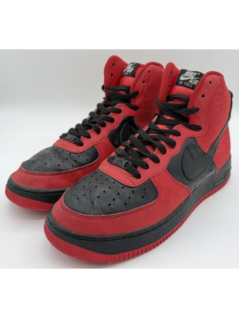 Nike By You Air Force 1 High Red Black Leather Shoes Sneakers DZ3610-900 Size 11